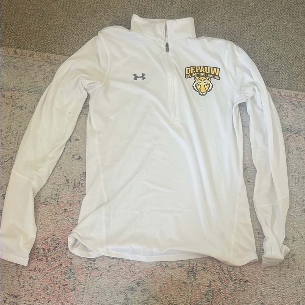 Under Armour White Quarter-Zip with DePauw Logo